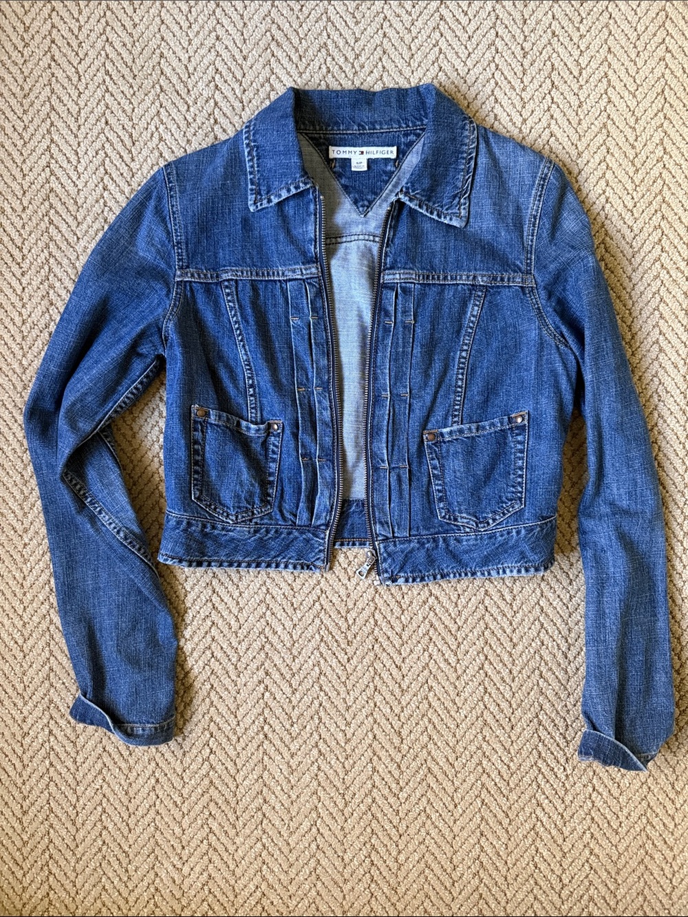 Tommy Hilfiger Women's Blue Denim Cropped Zip Jacket